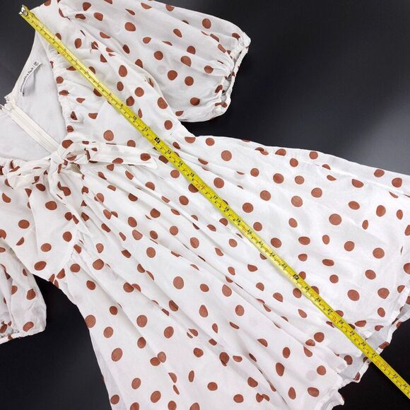 ABERCROMBIE Puff Sleeve Fit and Flare Cottagecore Mini Dress White Polkadot Boho - Picture 4 of 8